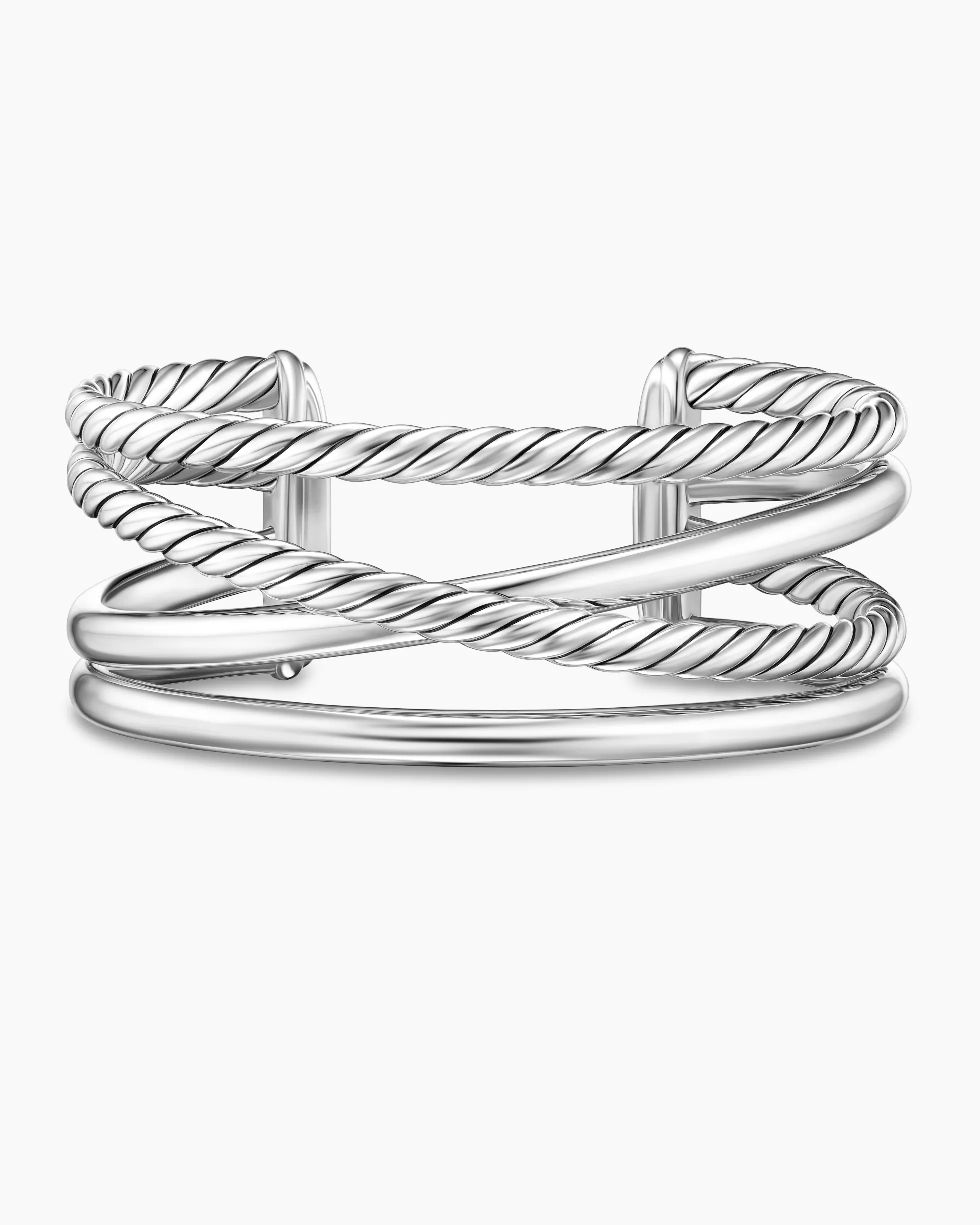 Bold Crossover Multi Row Cuff Bracelet Sterling Silver, 24.4mm