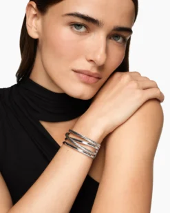Bold Crossover Multi Row Cuff Bracelet Sterling Silver, 24.4mm