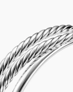 Bold Crossover Three Row Cuff Bracelet Sterling Silver, 19mm