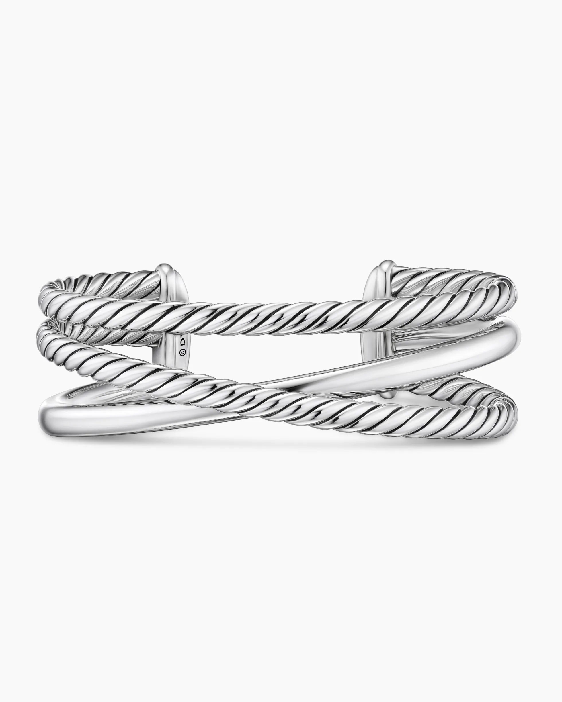Bold Crossover Three Row Cuff Bracelet Sterling Silver, 19mm