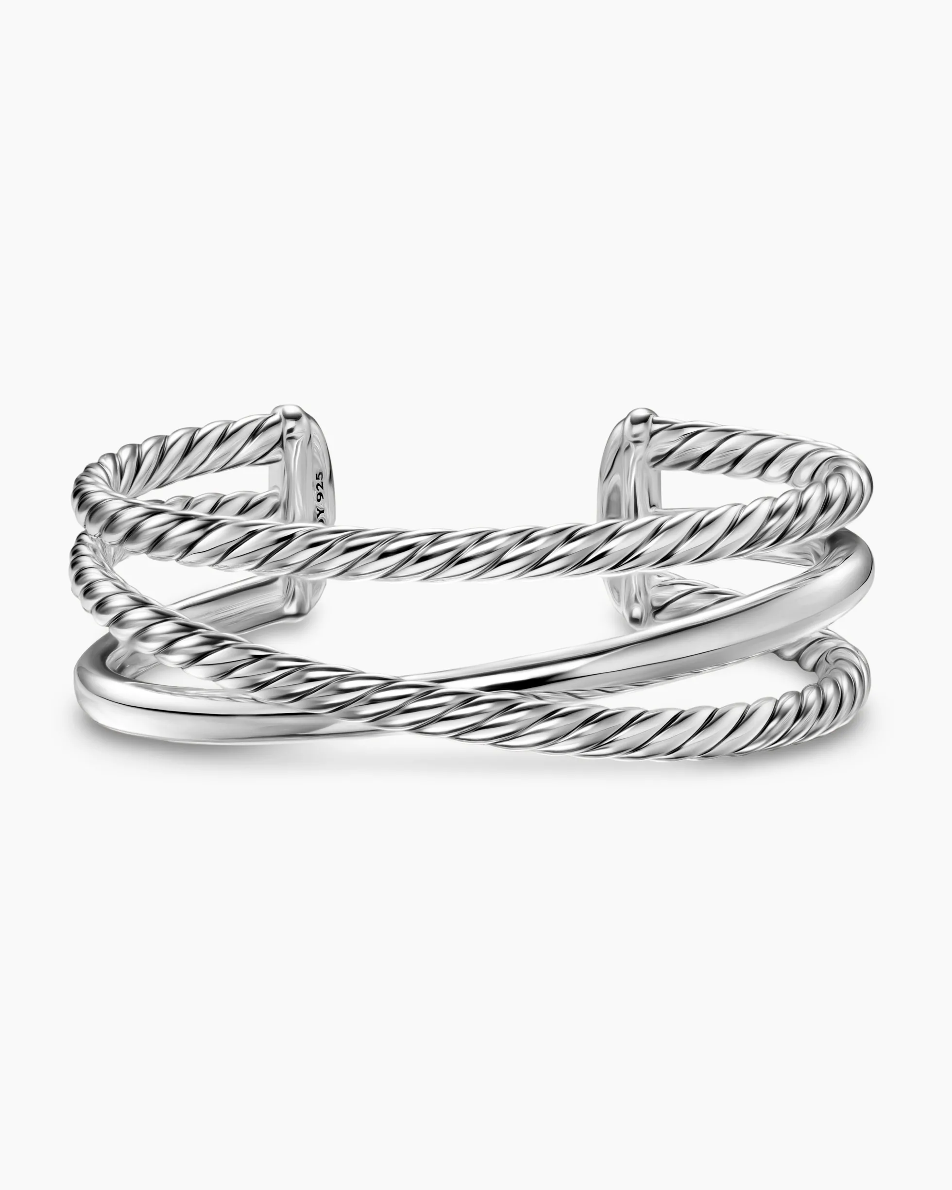 Bold Crossover Three Row Cuff Bracelet Sterling Silver, 19mm