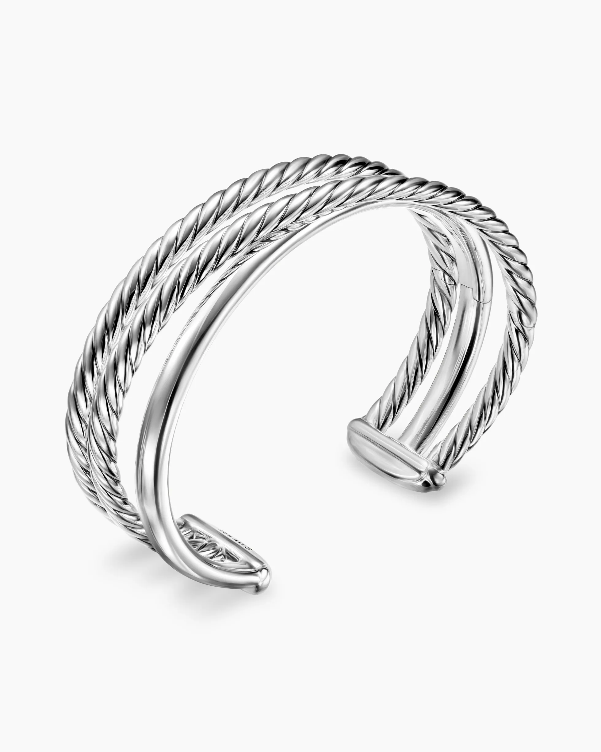 Bold Crossover Three Row Cuff Bracelet Sterling Silver, 19mm