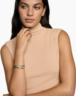 Bold Crossover Three Row Cuff Bracelet Sterling Silver with 14K Yellow Gold, 19mm