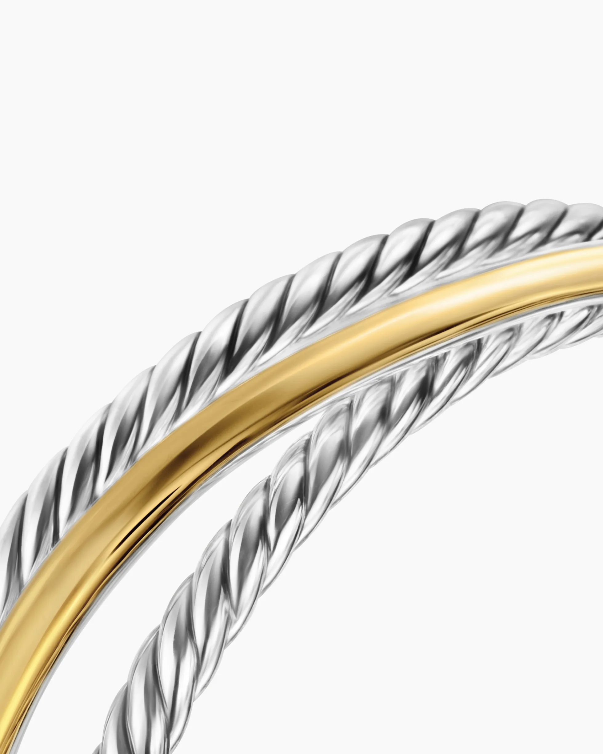 Bold Crossover Three Row Cuff Bracelet Sterling Silver with 14K Yellow Gold, 19mm