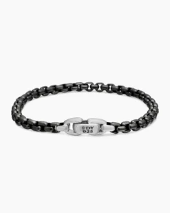 Box Chain Bracelet Darkened Stainless Steel, 5mm