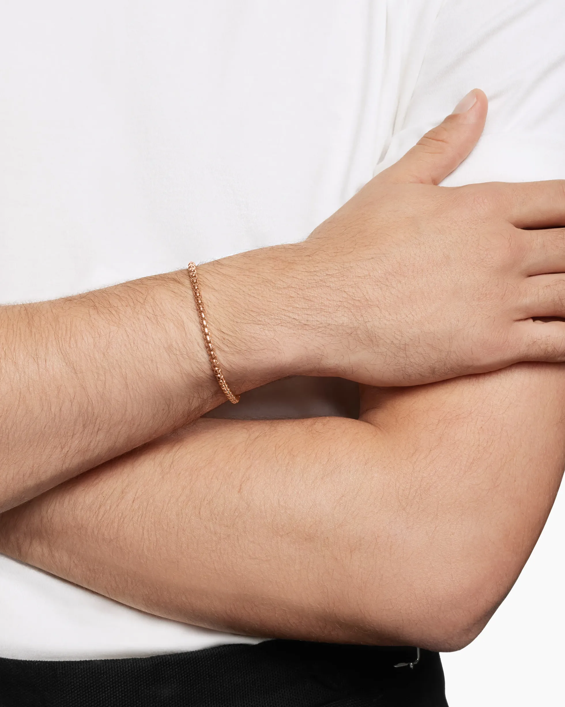 Box Chain Bracelet 18K Rose Gold, 3.4mm