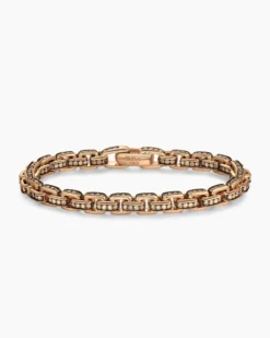 Box Chain Bracelet 18K Rose Gold with Pavé Cognac Diamonds, 7.3mm