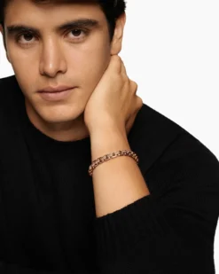 Box Chain Bracelet 18K Rose Gold with Pavé Cognac Diamonds, 7.3mm