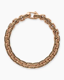 Box Chain Bracelet 18K Rose Gold with Pavé Cognac Diamonds, 7.3mm