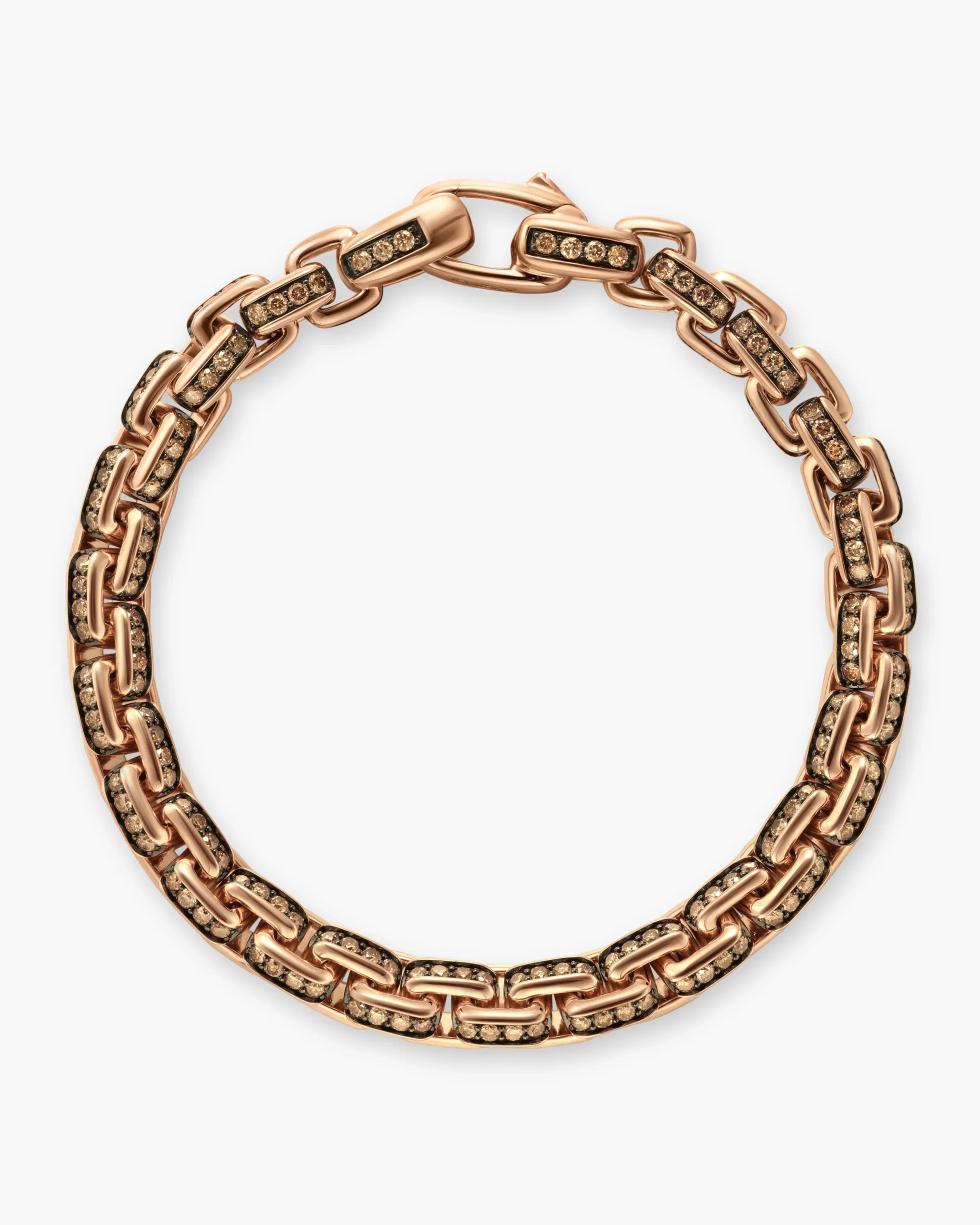 Box Chain Bracelet 18K Rose Gold with Pavé Cognac Diamonds, 7.3mm