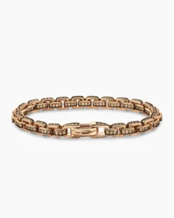Box Chain Bracelet 18K Rose Gold with Pavé Cognac Diamonds, 7.3mm