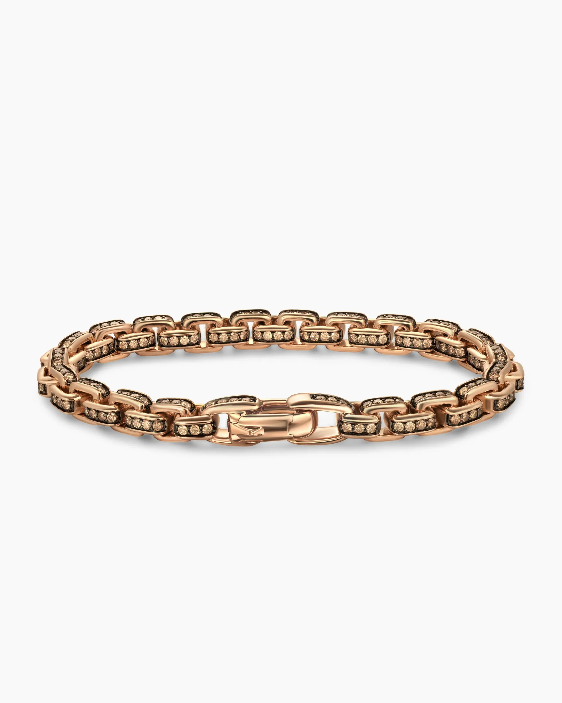 Box Chain Bracelet 18K Rose Gold with Pavé Cognac Diamonds, 7.3mm