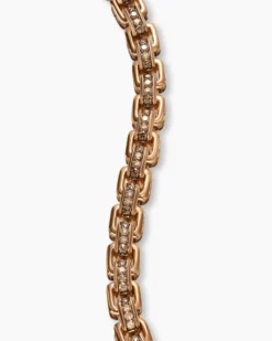 Box Chain Bracelet 18K Rose Gold with Pavé Cognac Diamonds, 7.3mm