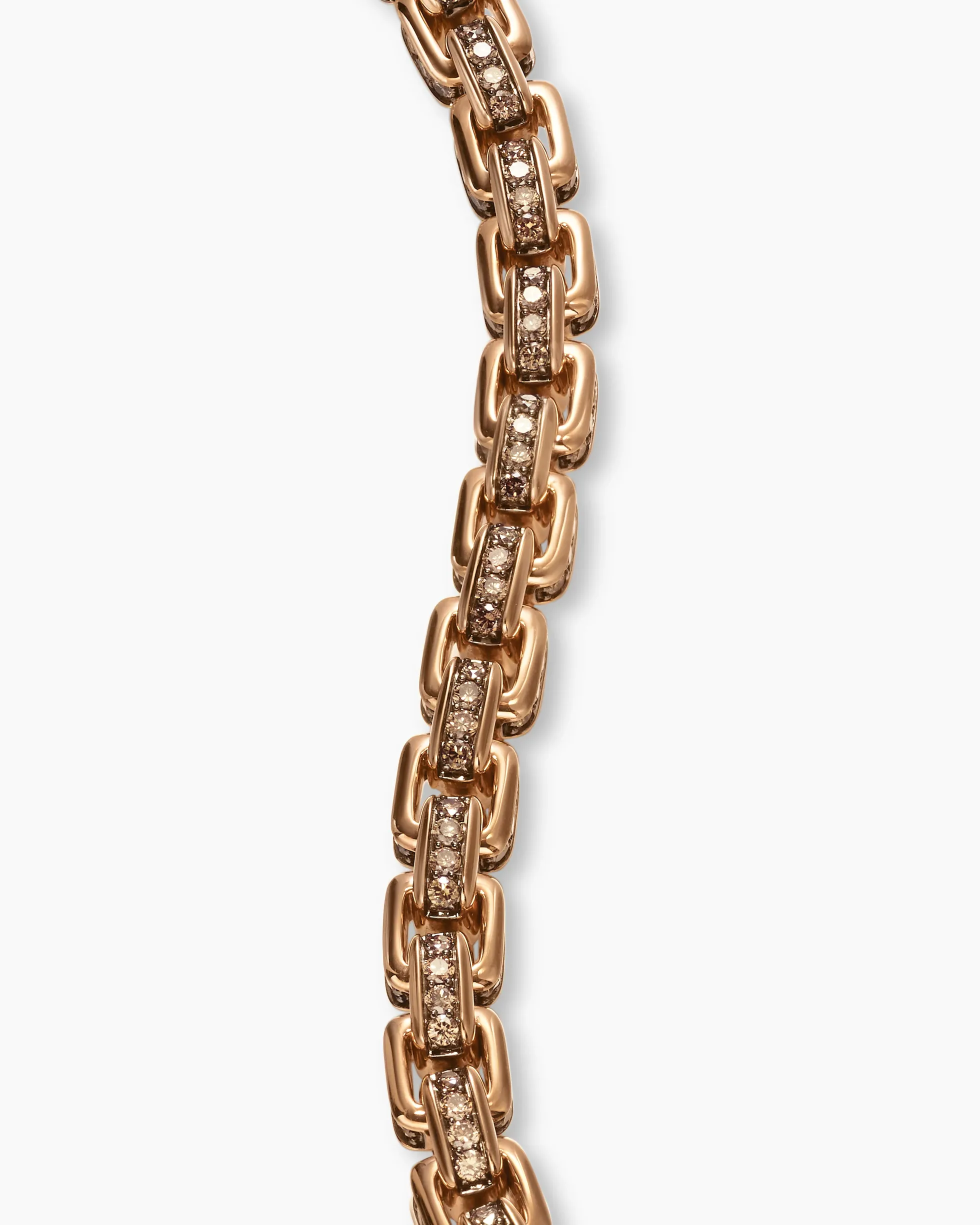 Box Chain Bracelet 18K Rose Gold with Pavé Cognac Diamonds, 7.3mm