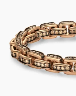 Box Chain Bracelet 18K Rose Gold with Pavé Cognac Diamonds, 7.3mm