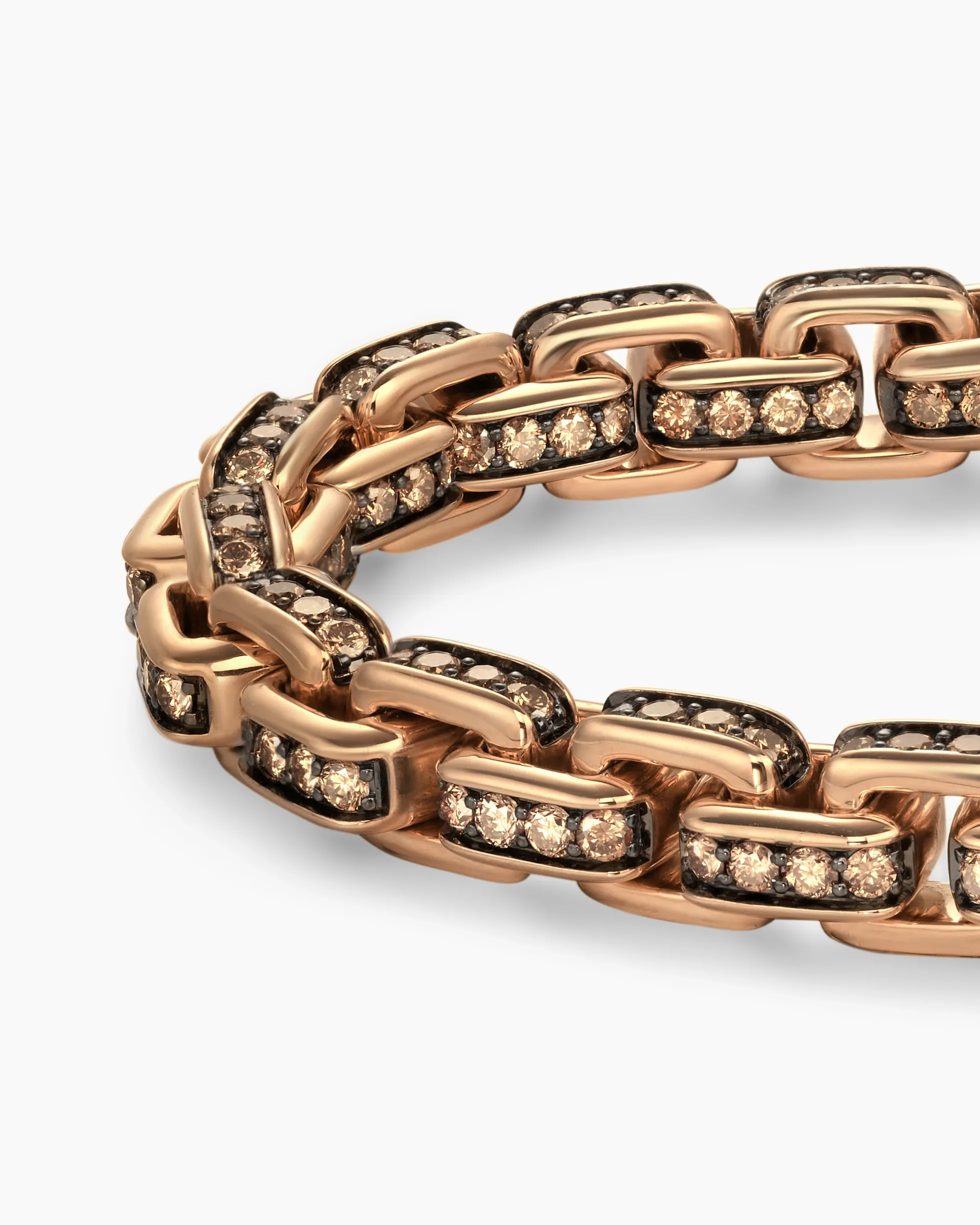Box Chain Bracelet 18K Rose Gold with Pavé Cognac Diamonds, 7.3mm