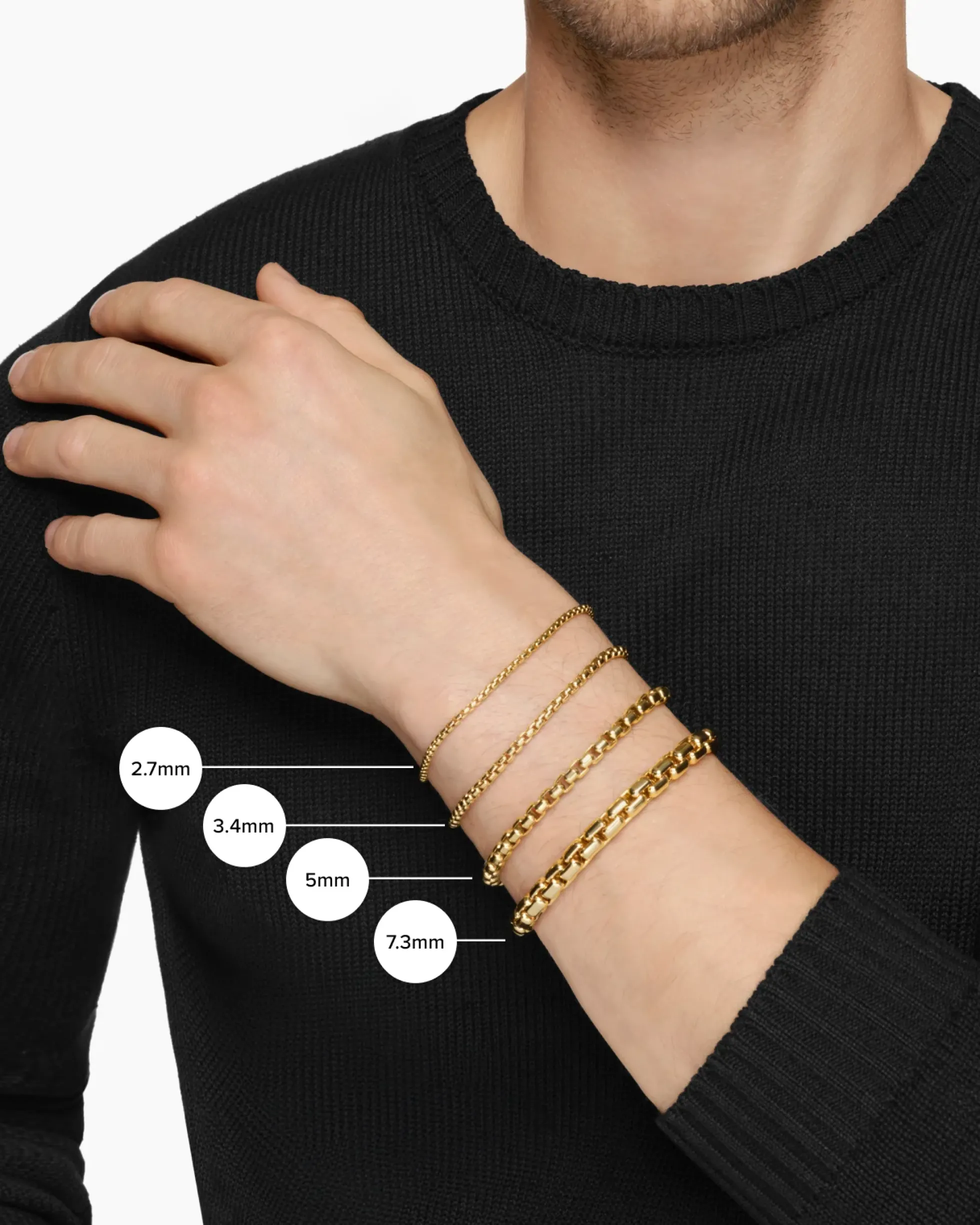 Box Chain Bracelet 18K Yellow Gold, 2.7mm