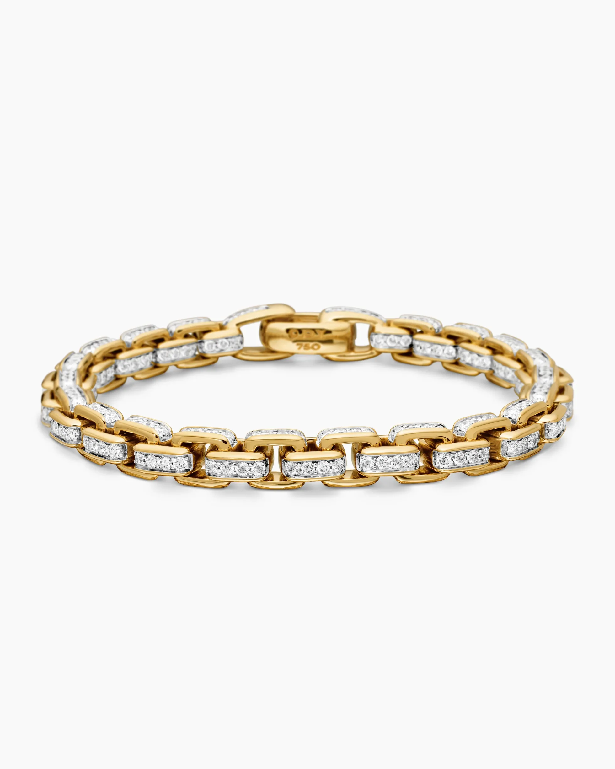 Box Chain Bracelet 18K Yellow Gold with Pavé Diamonds, 7.3mm