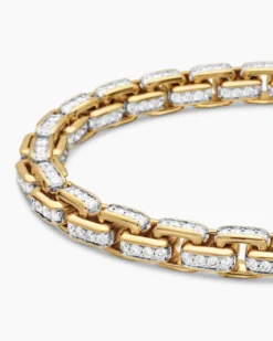 Box Chain Bracelet 18K Yellow Gold with Pavé Diamonds, 7.3mm