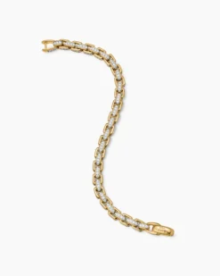 Box Chain Bracelet 18K Yellow Gold with Pavé Diamonds, 7.3mm