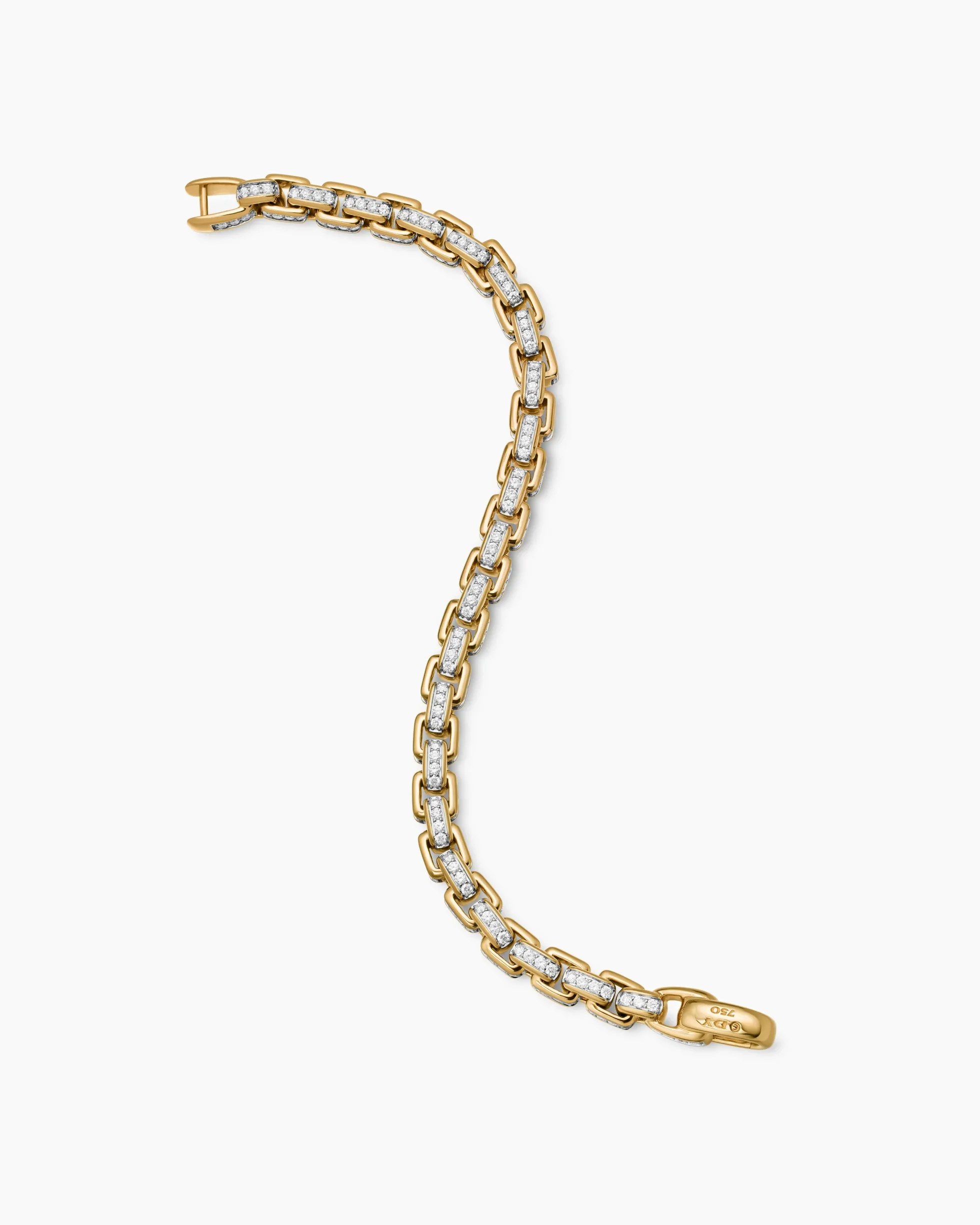 Box Chain Bracelet 18K Yellow Gold with Pavé Diamonds, 7.3mm