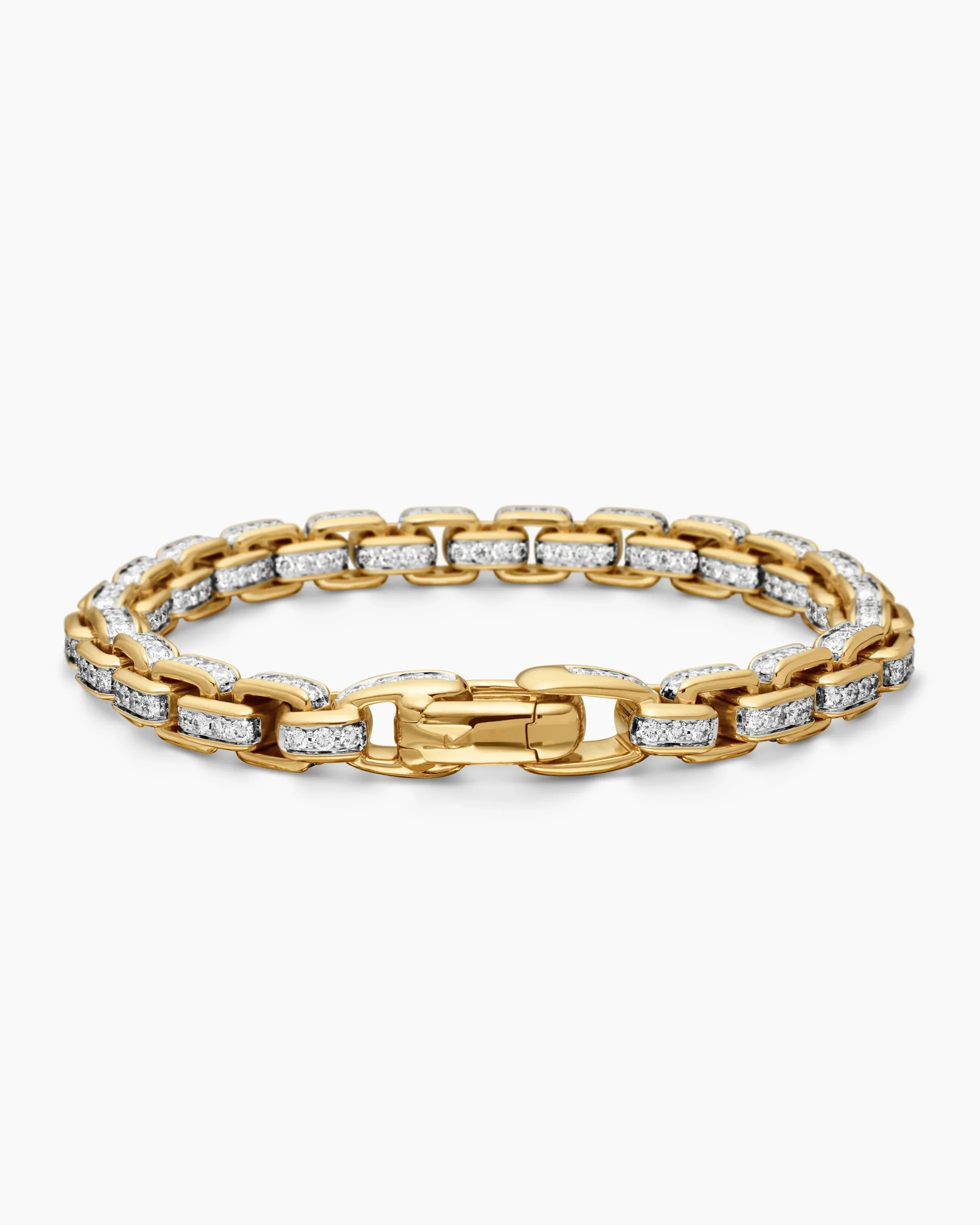 Box Chain Bracelet 18K Yellow Gold with Pavé Diamonds, 7.3mm