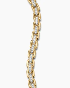 Box Chain Bracelet 18K Yellow Gold with Pavé Diamonds, 7.3mm