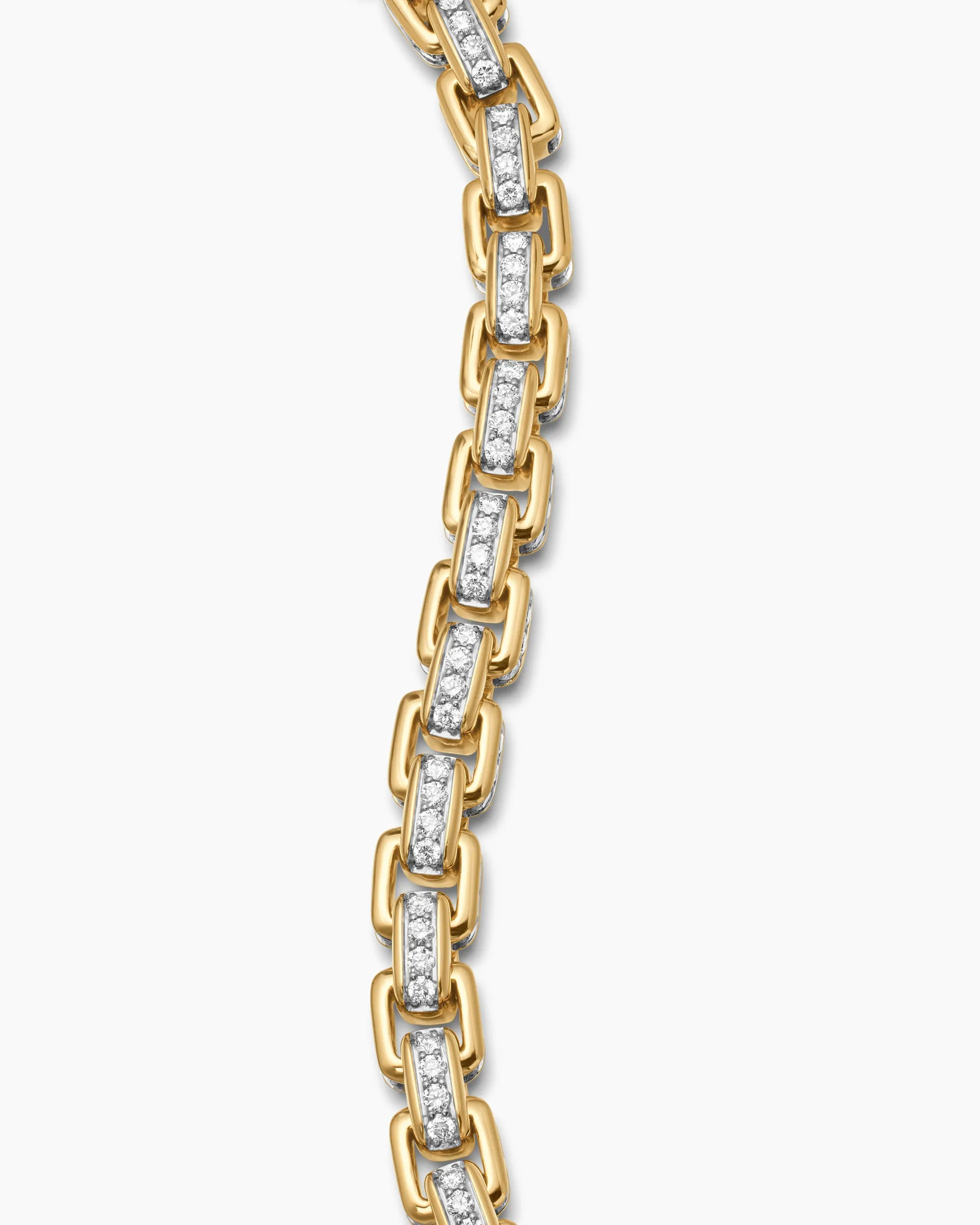Box Chain Bracelet 18K Yellow Gold with Pavé Diamonds, 7.3mm