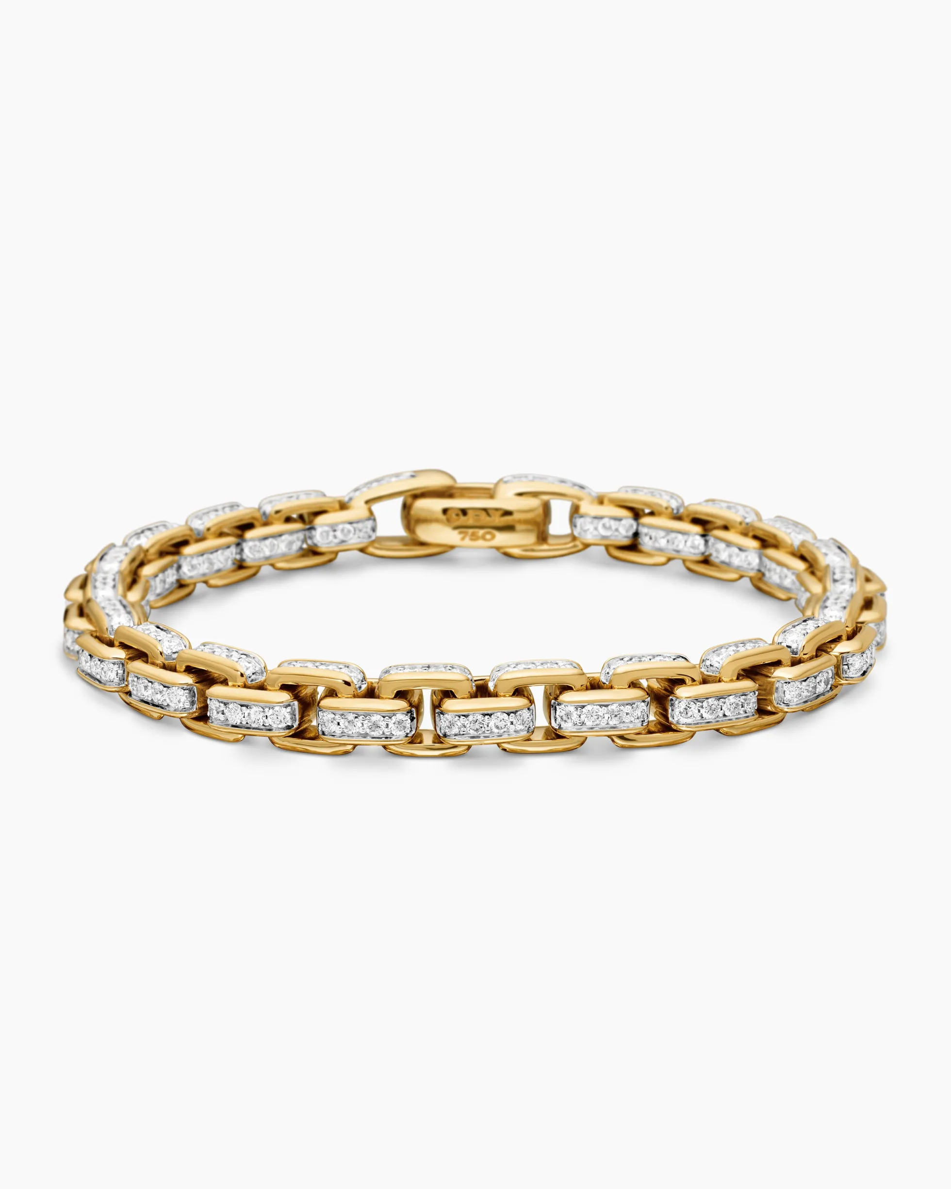 Box Chain Bracelet 18K Yellow Gold with Pavé Diamonds, 7.3mm