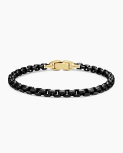 Box Chain Bracelet Stainless Steel with 14K Yellow Gold, 5mm