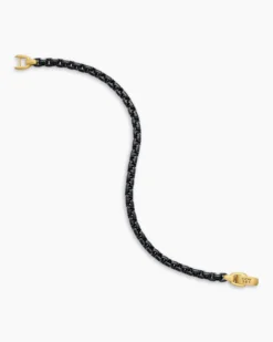 Box Chain Bracelet Stainless Steel with 14K Yellow Gold, 5mm