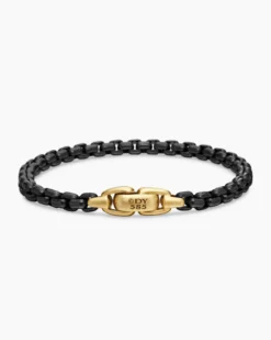 Box Chain Bracelet Stainless Steel with 14K Yellow Gold, 5mm