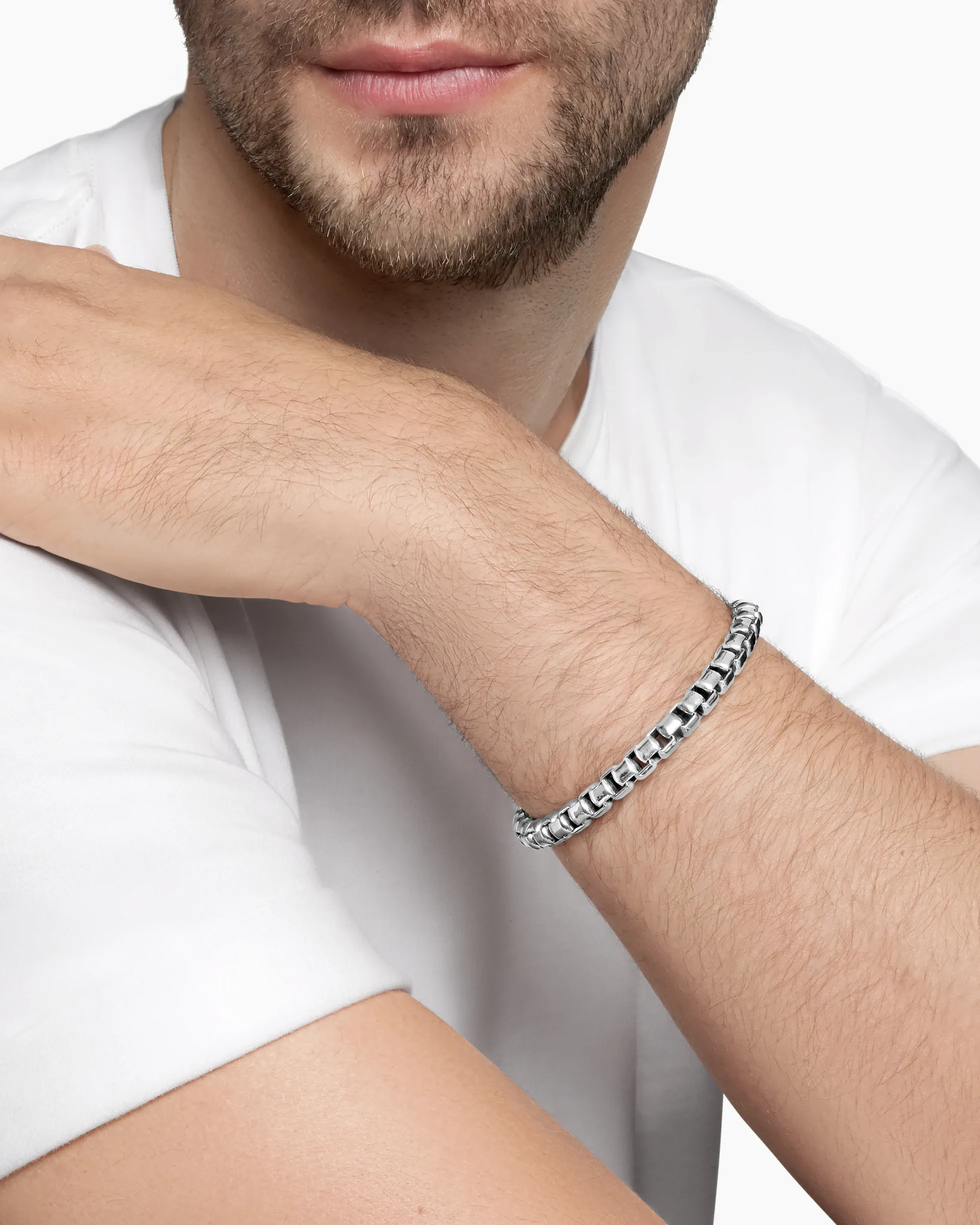 Box Chain Bracelet Sterling Silver, 7.3mm