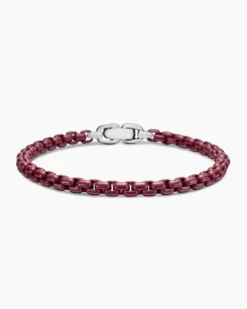 Box Chain Bracelet Sterling Silver with Burgundy Stainless Steel, 5mm