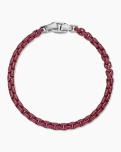 Box Chain Bracelet Sterling Silver with Burgundy Stainless Steel, 5mm