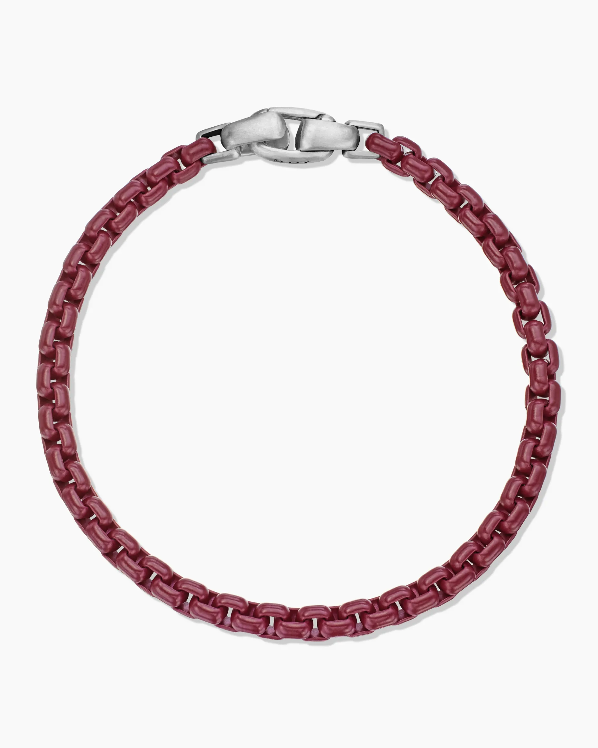 Box Chain Bracelet Sterling Silver with Burgundy Stainless Steel, 5mm