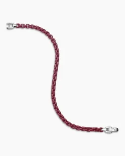 Box Chain Bracelet Sterling Silver with Burgundy Stainless Steel, 5mm