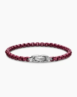 Box Chain Bracelet Sterling Silver with Burgundy Stainless Steel, 5mm