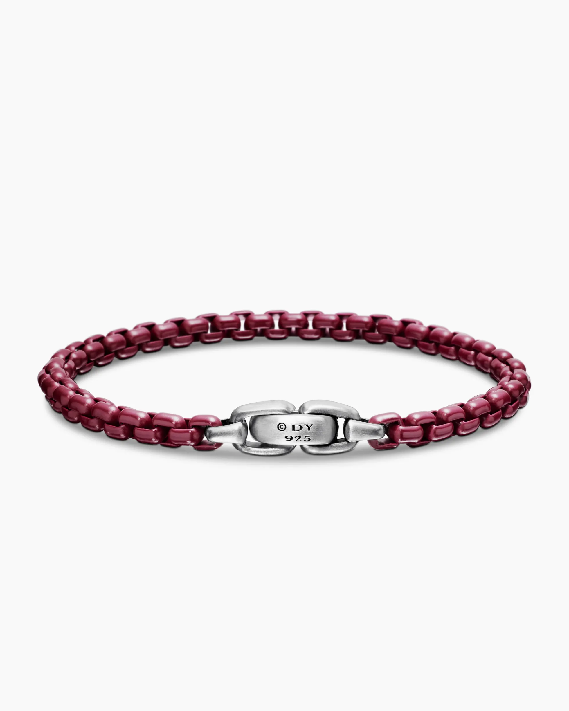Box Chain Bracelet Sterling Silver with Burgundy Stainless Steel, 5mm