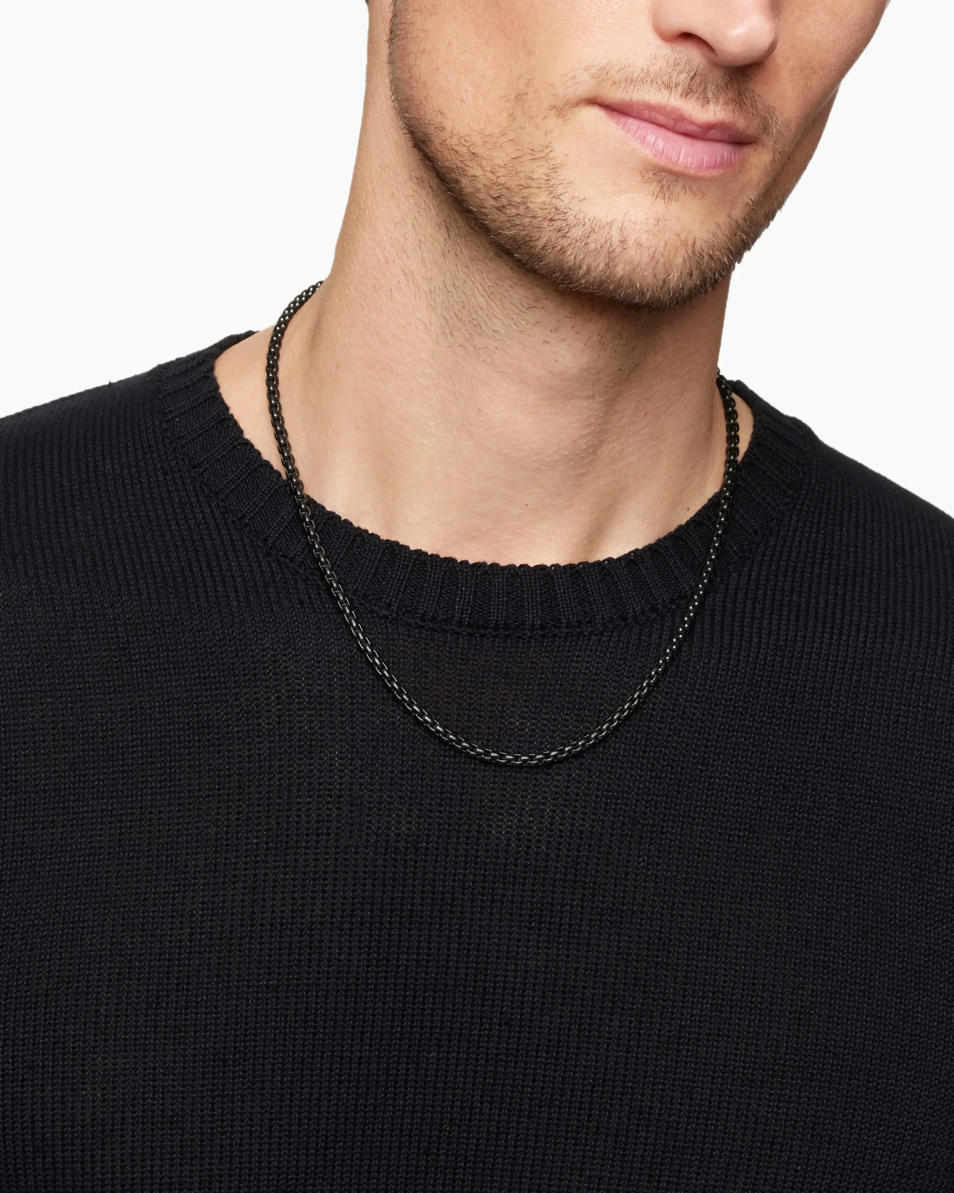 Box Chain Necklace Darkened Stainless Steel, 4mm
