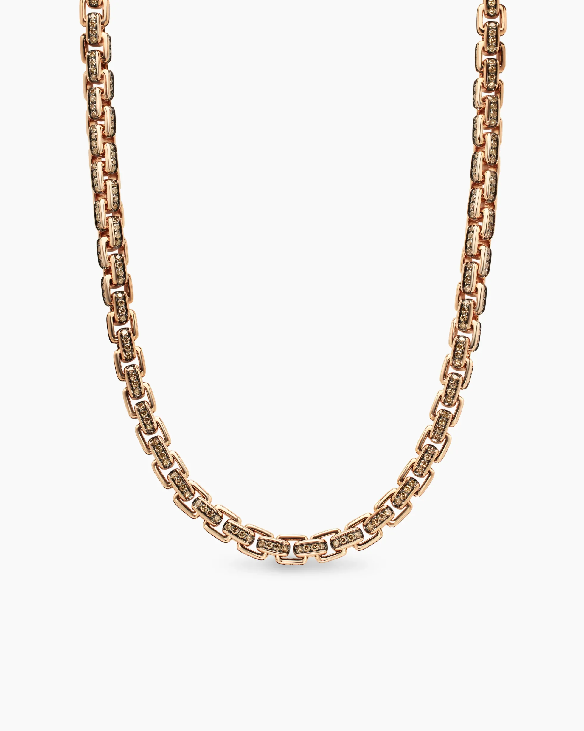 Box Chain Necklace 18K Rose Gold with Pavé Cognac Diamonds, 7.5mm
