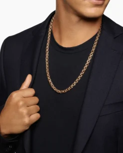 Box Chain Necklace 18K Rose Gold with Pavé Cognac Diamonds, 7.5mm