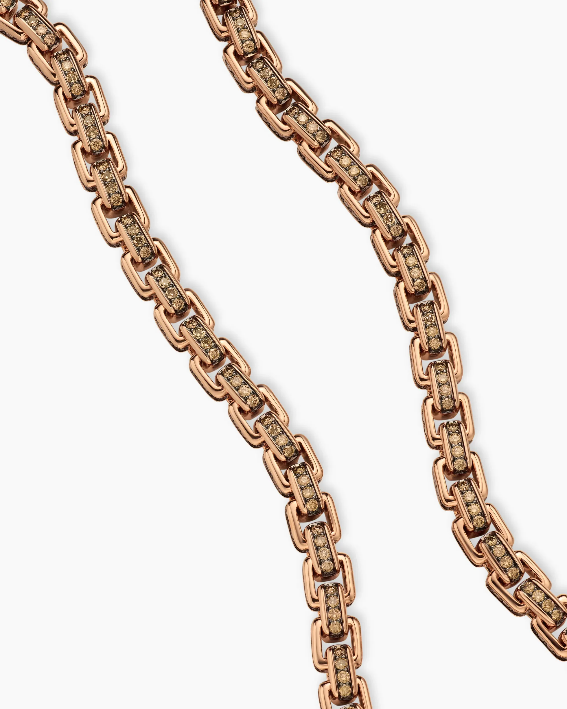 Box Chain Necklace 18K Rose Gold with Pavé Cognac Diamonds, 7.5mm