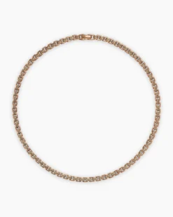 Box Chain Necklace 18K Rose Gold with Pavé Cognac Diamonds, 7.5mm