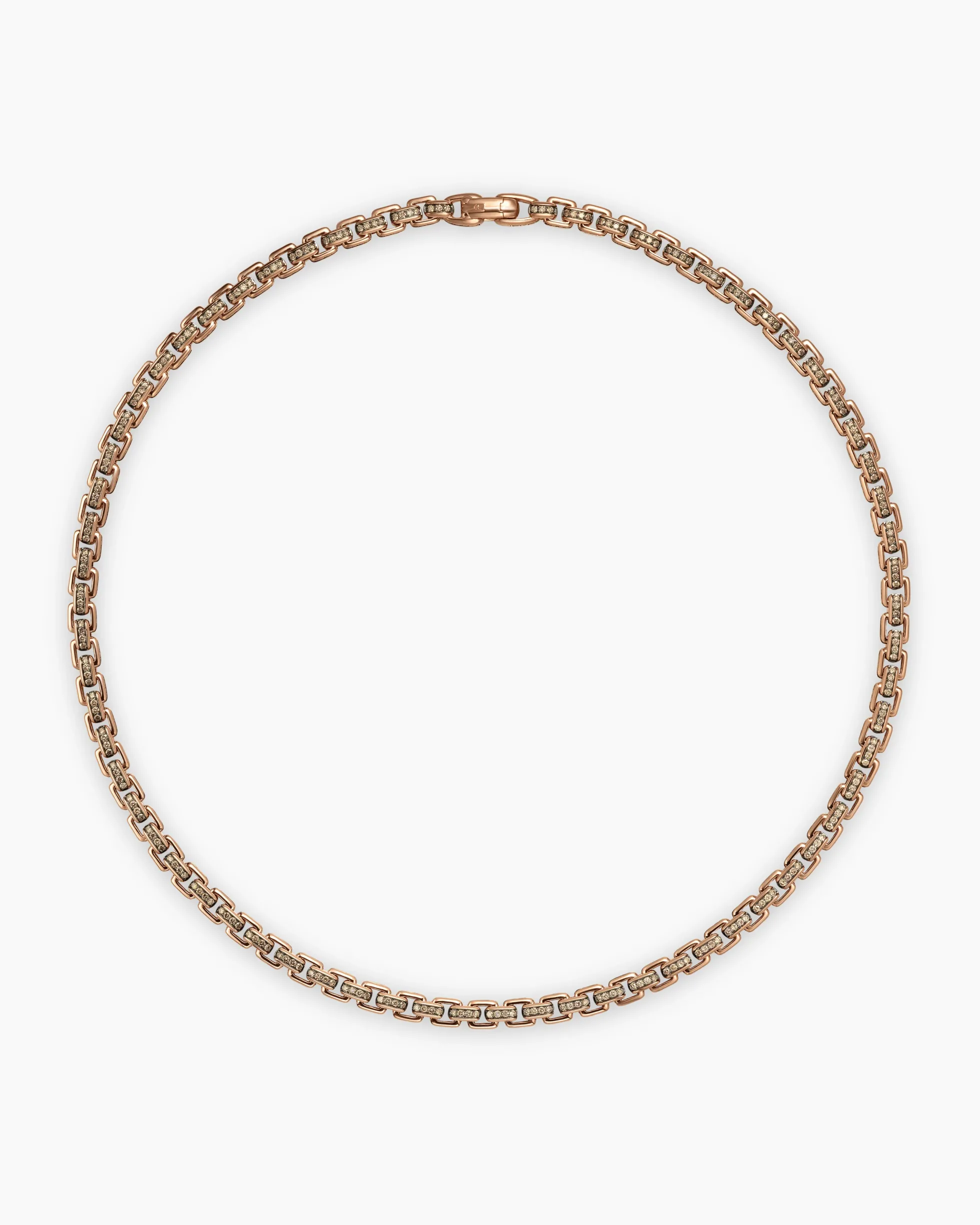 Box Chain Necklace 18K Rose Gold with Pavé Cognac Diamonds, 7.5mm