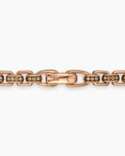 Box Chain Necklace 18K Rose Gold with Pavé Cognac Diamonds, 7.5mm