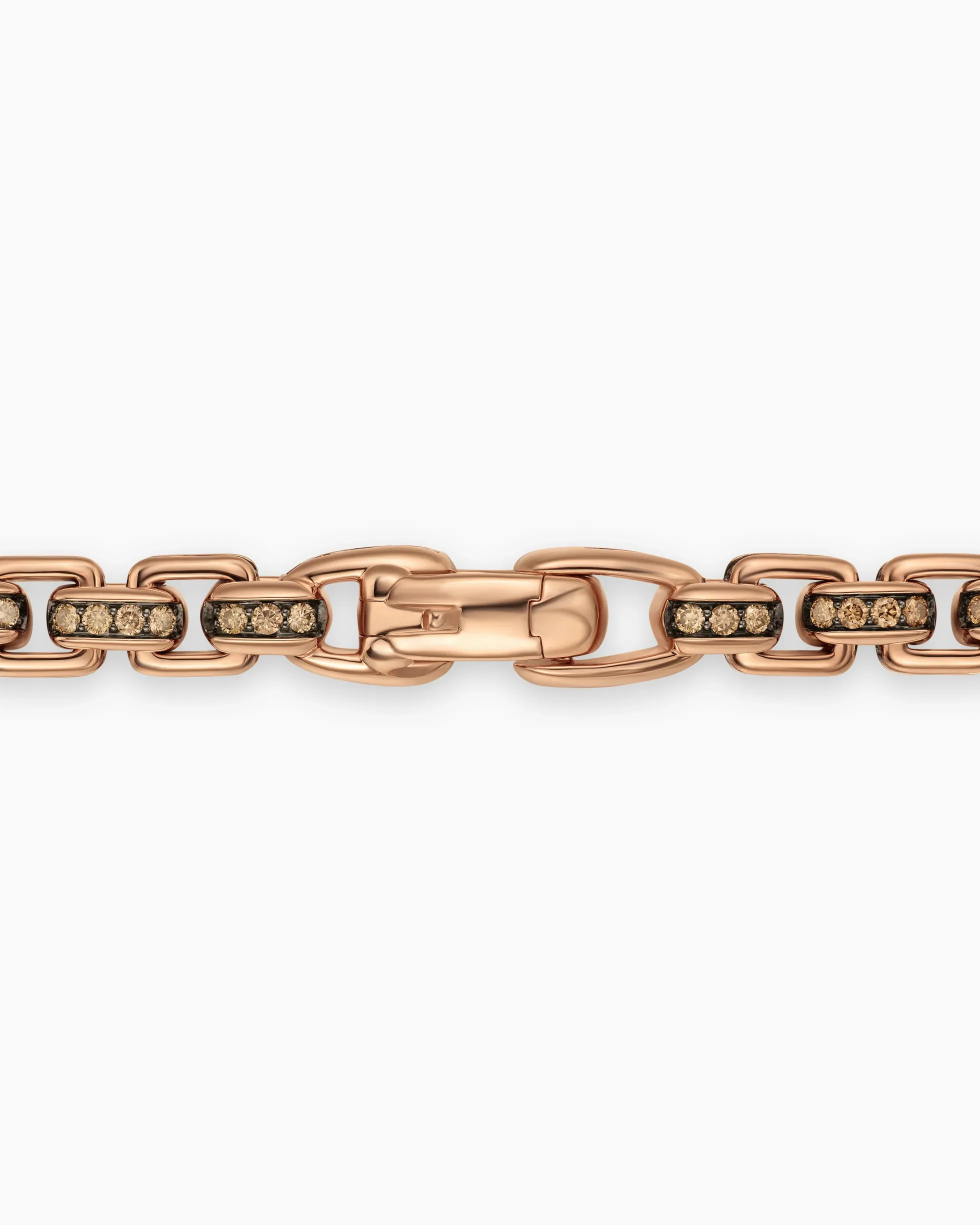Box Chain Necklace 18K Rose Gold with Pavé Cognac Diamonds, 7.5mm