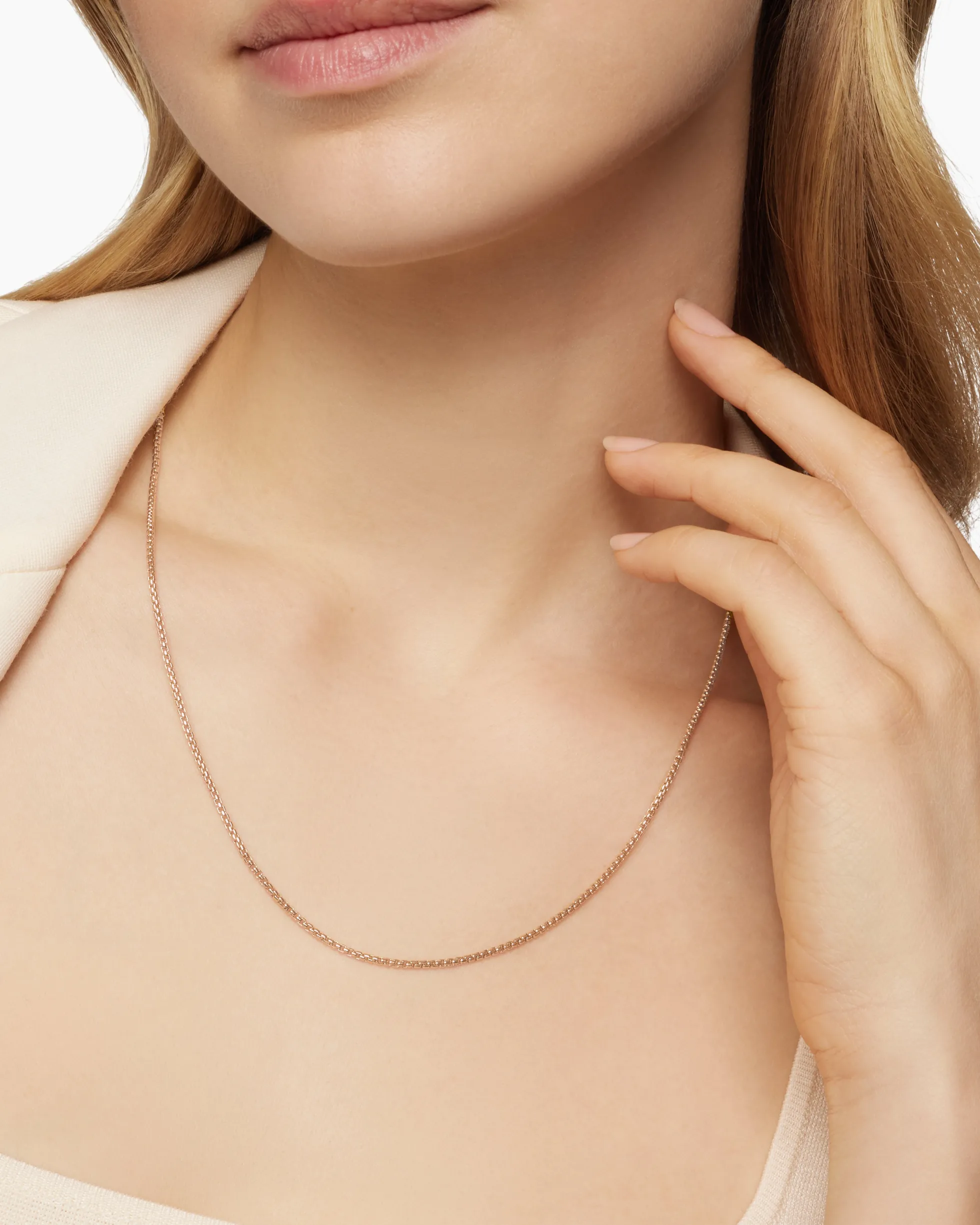 Box Chain Necklace 18K Rose Gold, 1.7mm