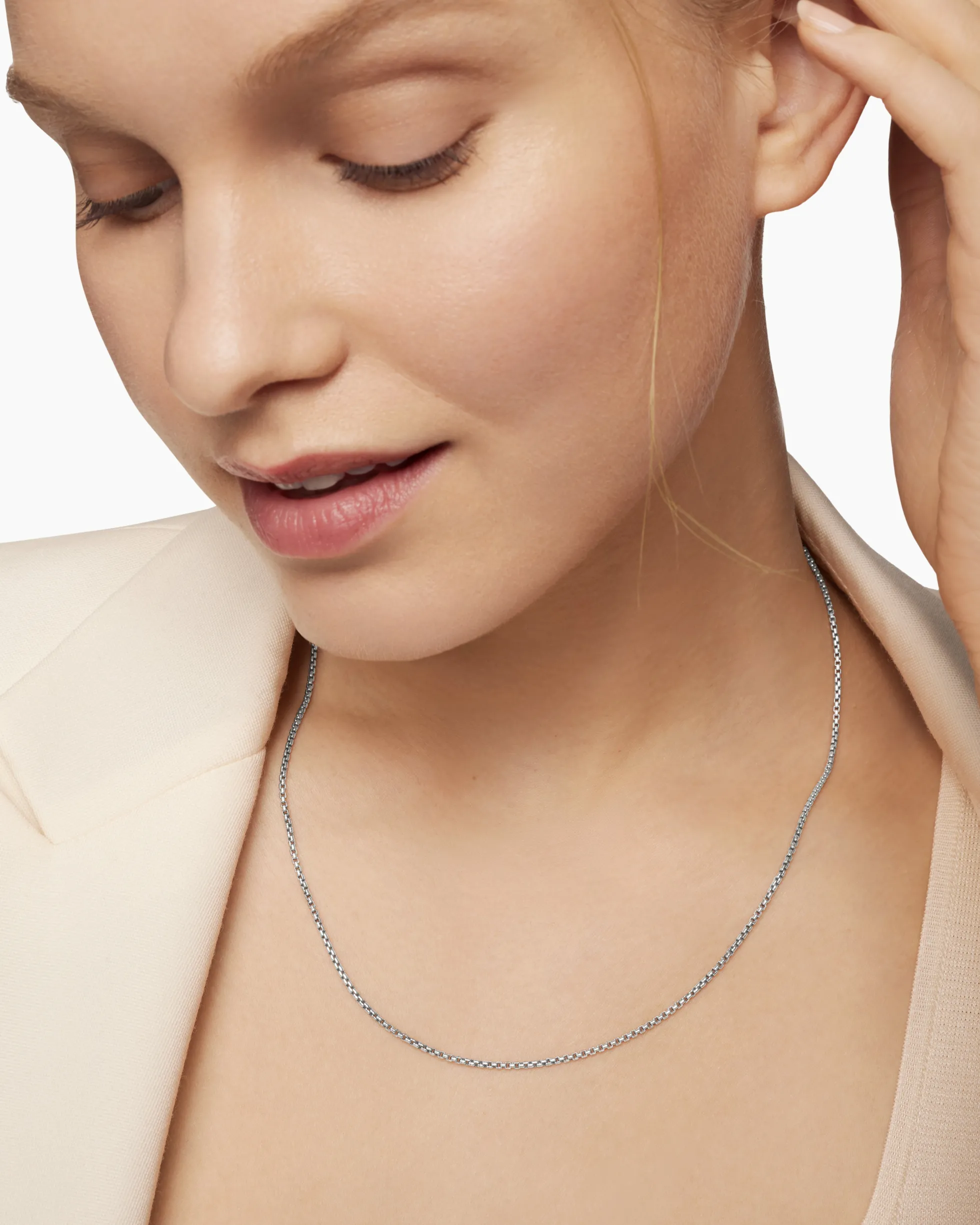 Box Chain Necklace 18K White Gold, 1.7mm