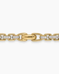 Box Chain Necklace 18K Yellow Gold with Pavé Diamonds, 7.5mm